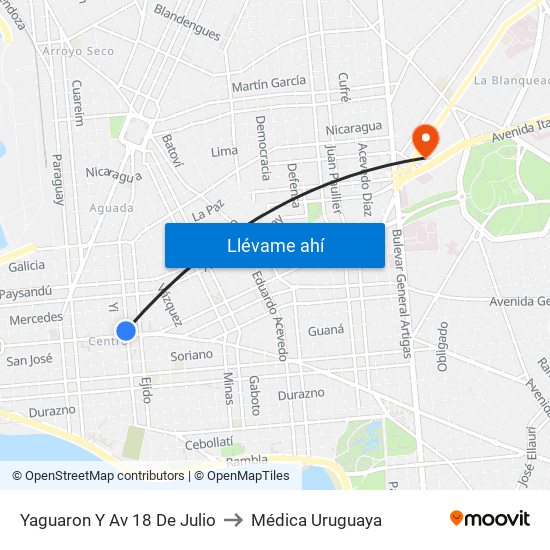 Yaguaron Y Av 18 De Julio to Médica Uruguaya map