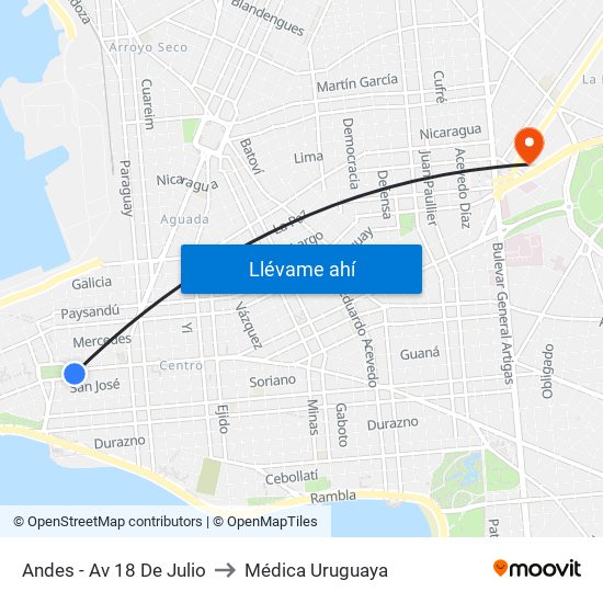 Andes - Av 18 De Julio to Médica Uruguaya map