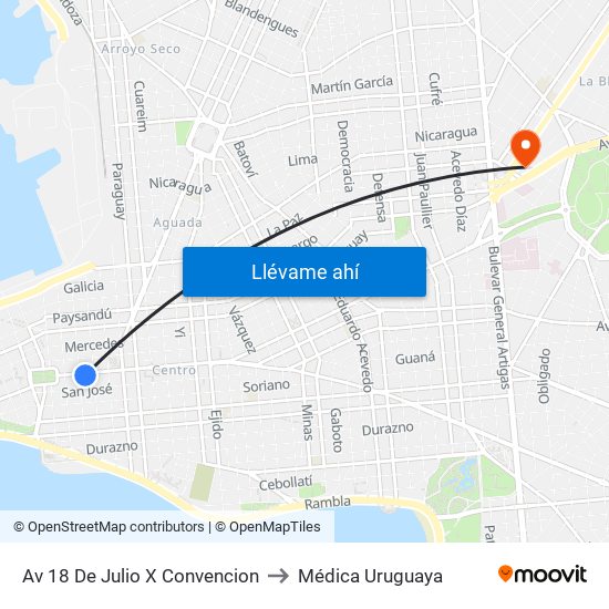 Av 18 De Julio X Convencion to Médica Uruguaya map