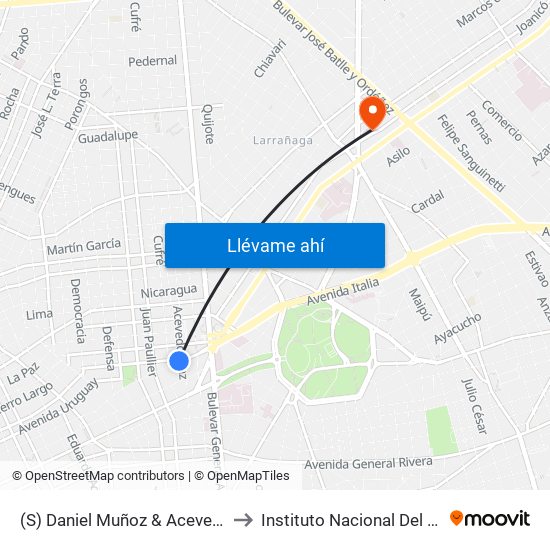 (S) Daniel Muñoz & Acevedo Díaz to Instituto Nacional Del Cáncer map