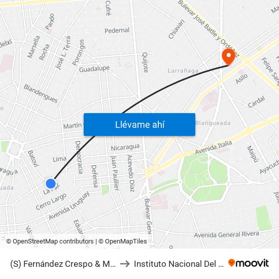 (S) Fernández Crespo & Miguelete to Instituto Nacional Del Cáncer map