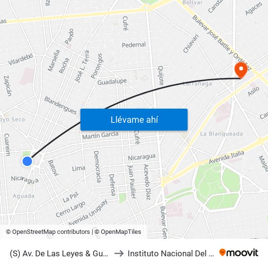 (S) Av. De Las Leyes & Guatemala to Instituto Nacional Del Cáncer map