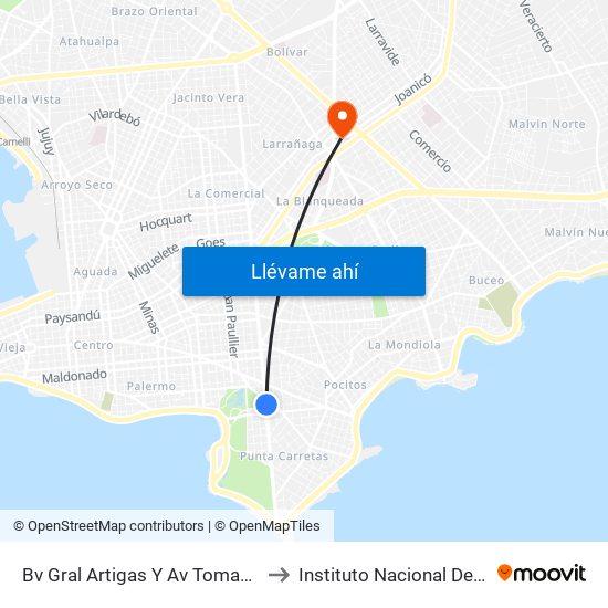 Bv Gral Artigas Y Av Tomas Giribaldi to Instituto Nacional Del Cáncer map