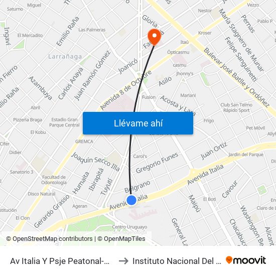 Av Italia Y Psje Peatonal-Vehicular to Instituto Nacional Del Cáncer map