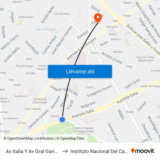Av Italia Y Av Gral Garibaldi to Instituto Nacional Del Cáncer map