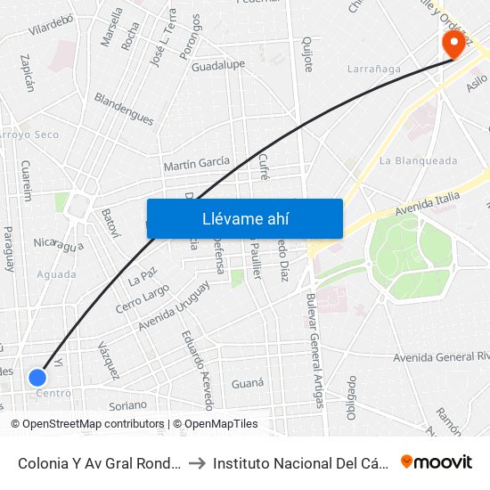 Colonia Y Av Gral Rondeau to Instituto Nacional Del Cáncer map