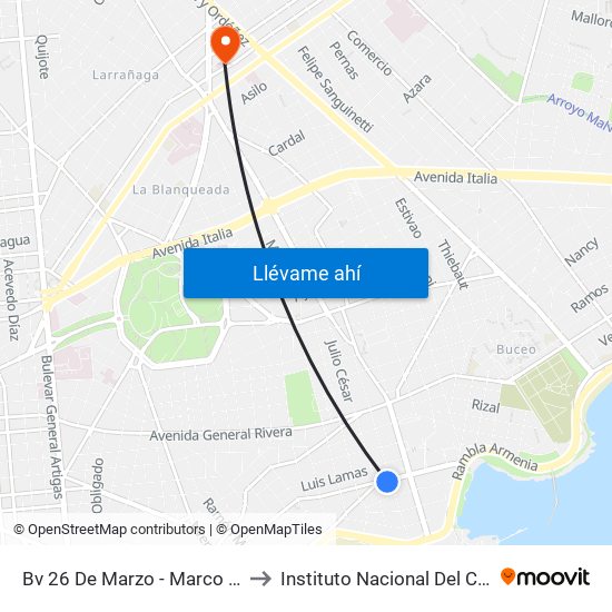 Bv 26 De Marzo - Marco Bruto to Instituto Nacional Del Cáncer map