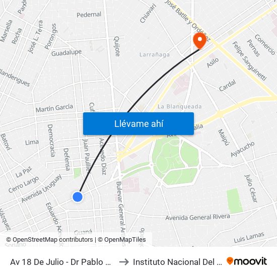 Av 18 De Julio - Dr Pablo De Maria to Instituto Nacional Del Cáncer map