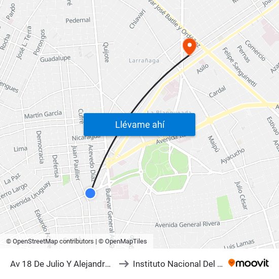 Av 18 De Julio Y Alejandro Beisso to Instituto Nacional Del Cáncer map