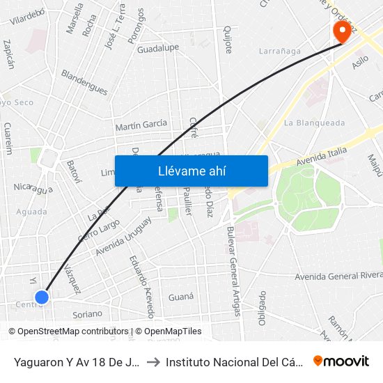 Yaguaron Y Av 18 De Julio to Instituto Nacional Del Cáncer map