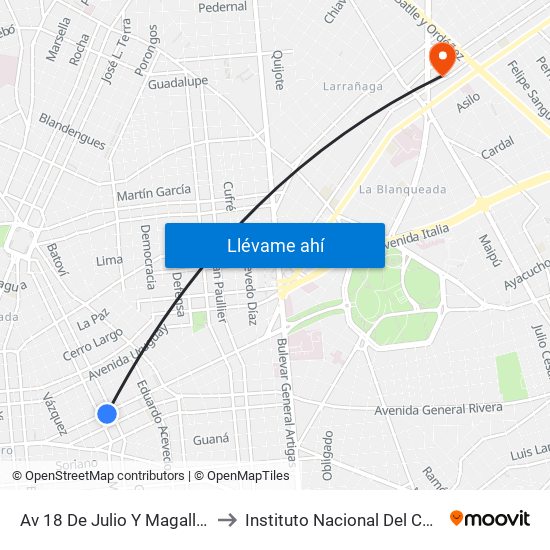 Av 18 De Julio Y Magallanes to Instituto Nacional Del Cáncer map