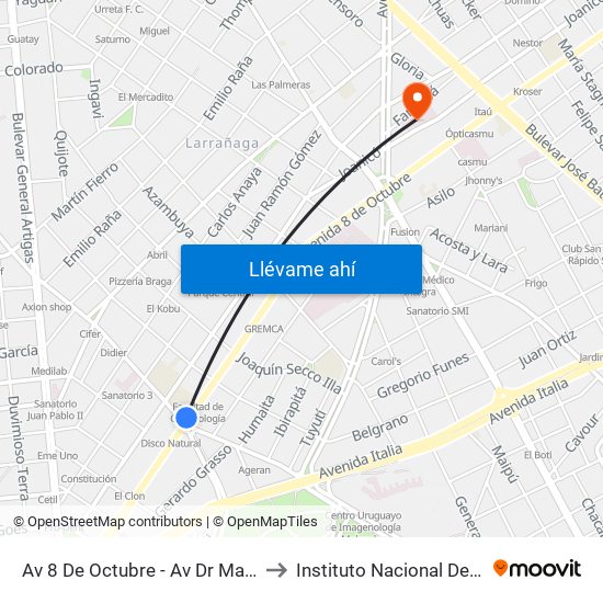 Av 8 De Octubre - Av Dr Manuel Albo to Instituto Nacional Del Cáncer map