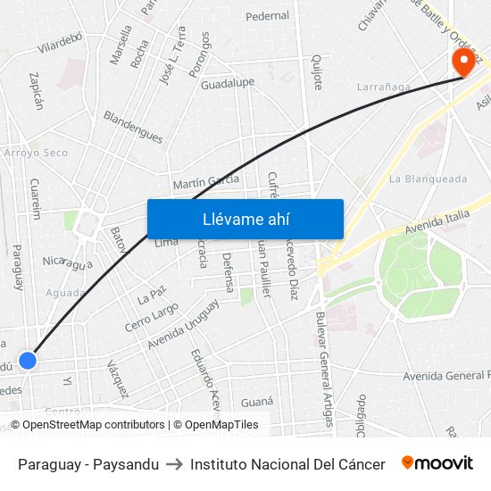 Paraguay - Paysandu to Instituto Nacional Del Cáncer map