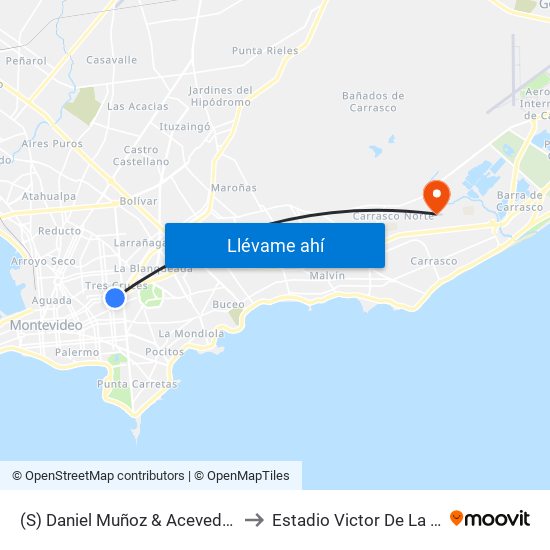 (S) Daniel Muñoz & Acevedo Díaz to Estadio Victor De La Valle map