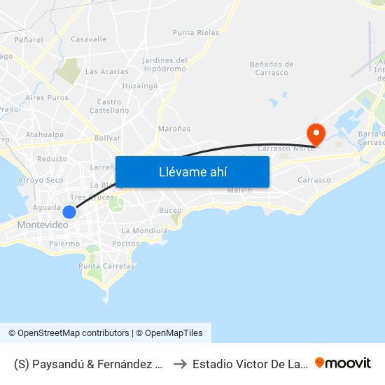 (S) Paysandú & Fernández Crespo to Estadio Victor De La Valle map