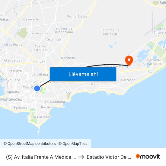 (S) Av. Italia Frente A Medica Uruguaya to Estadio Victor De La Valle map
