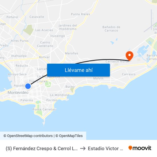 (S) Fernández Crespo & Cerrol Largo (Provisoria) to Estadio Victor De La Valle map