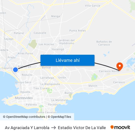 Av Agraciada Y Larrobla to Estadio Victor De La Valle map