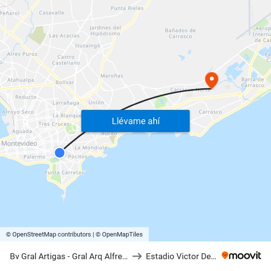 Bv Gral Artigas - Gral Arq Alfredo Baldomir to Estadio Victor De La Valle map