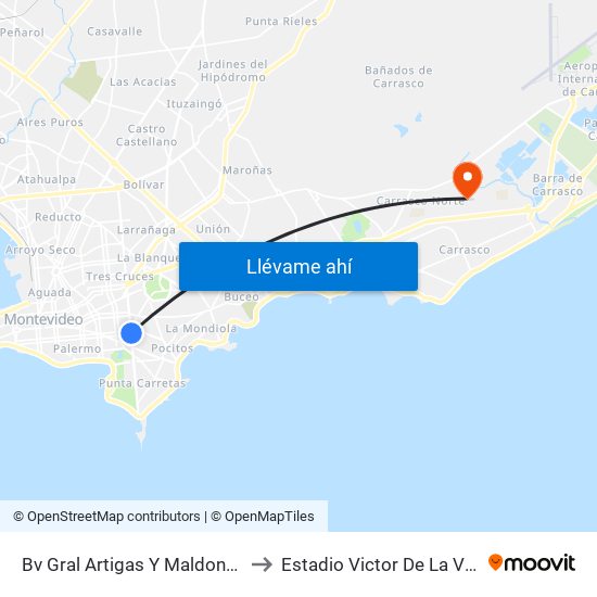 Bv Gral Artigas Y Maldonado to Estadio Victor De La Valle map