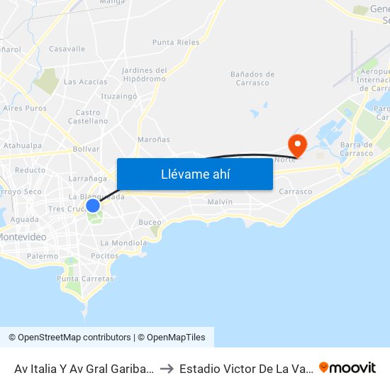 Av Italia Y Av Gral Garibaldi to Estadio Victor De La Valle map