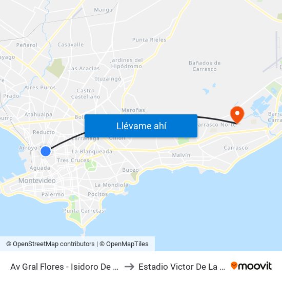 Av Gral Flores - Isidoro De Maria to Estadio Victor De La Valle map
