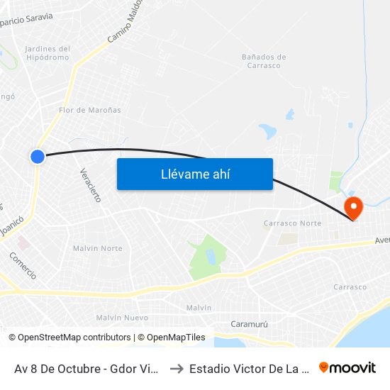 Av 8 De Octubre - Gdor Vigodet to Estadio Victor De La Valle map