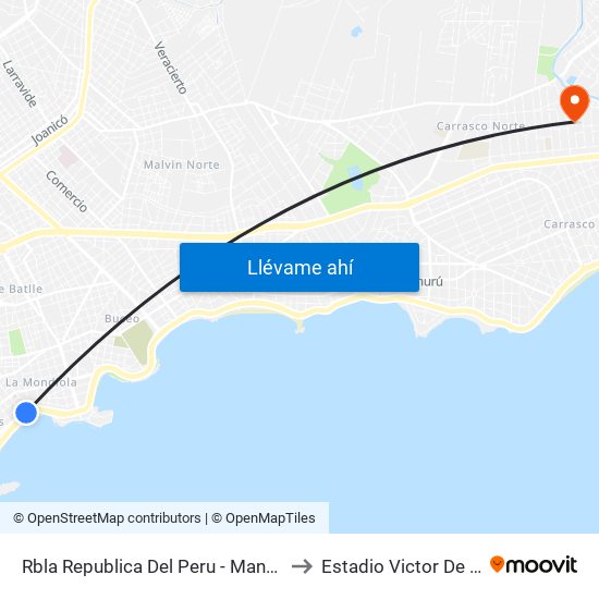 Rbla Republica Del Peru - Manuel V Pagola to Estadio Victor De La Valle map