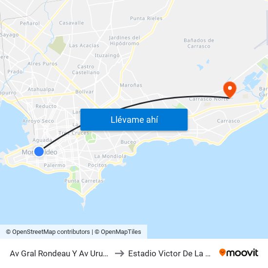 Av Gral Rondeau Y Av Uruguay to Estadio Victor De La Valle map