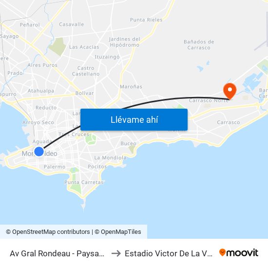 Av Gral Rondeau - Paysandu to Estadio Victor De La Valle map