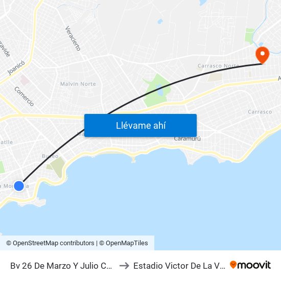 Bv 26 De Marzo Y Julio Cesar to Estadio Victor De La Valle map
