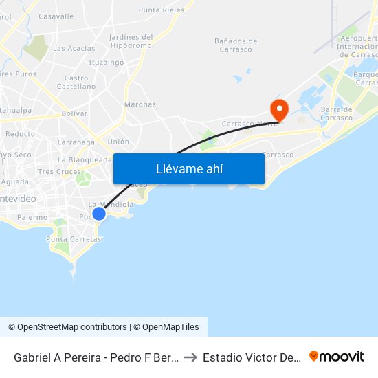 Gabriel A Pereira - Pedro F Berro Falta 145 to Estadio Victor De La Valle map