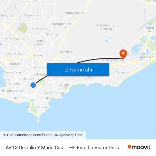 Av 18 De Julio Y Mario Cassinoni to Estadio Victor De La Valle map