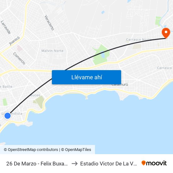 26 De Marzo - Felix Buxareo to Estadio Victor De La Valle map