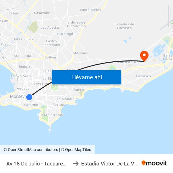 Av 18 De Julio - Tacuarembo to Estadio Victor De La Valle map
