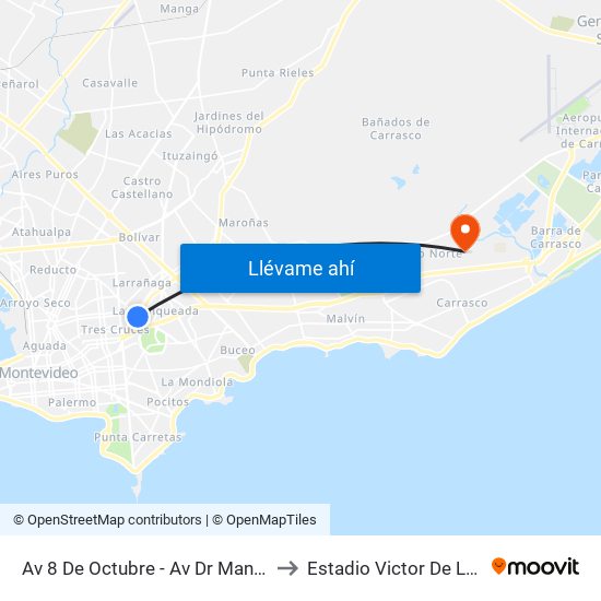 Av 8 De Octubre - Av Dr Manuel Albo to Estadio Victor De La Valle map