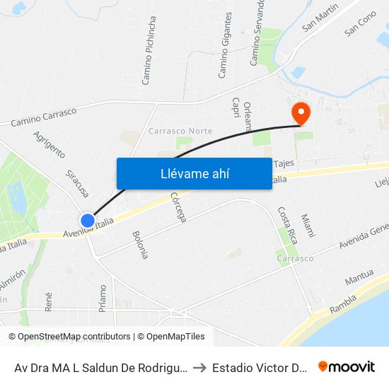 Av Dra MA L Saldun De Rodriguez - Av Bolivia to Estadio Victor De La Valle map