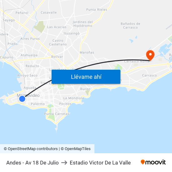 Andes - Av 18 De Julio to Estadio Victor De La Valle map