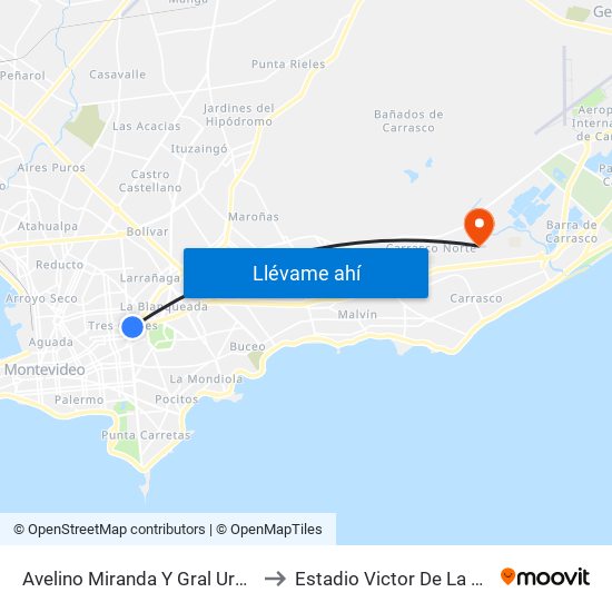 Avelino Miranda Y Gral Urquiza to Estadio Victor De La Valle map