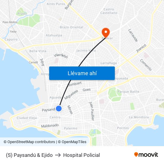 (S) Paysandú & Ejido to Hospital Policial map