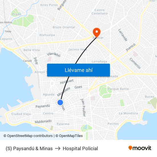 (S) Paysandú & Minas to Hospital Policial map