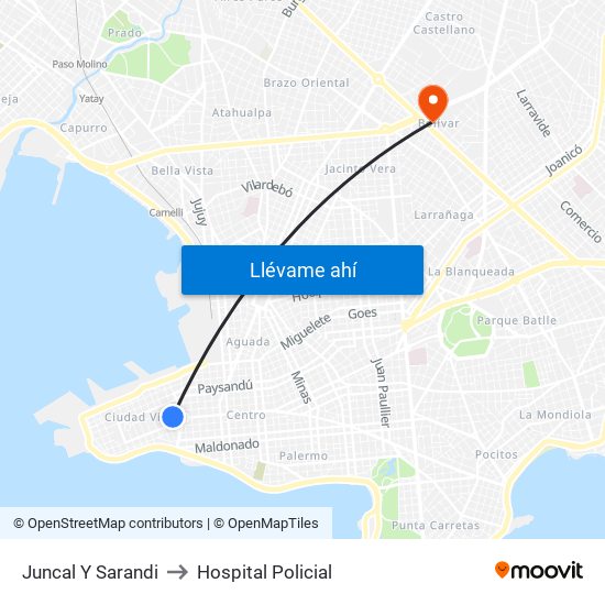 Juncal Y Sarandi to Hospital Policial map