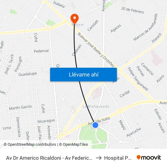 Av Dr Americo Ricaldoni - Av Federico R Vidiella to Hospital Policial map