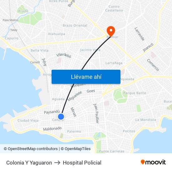 Colonia Y Yaguaron to Hospital Policial map