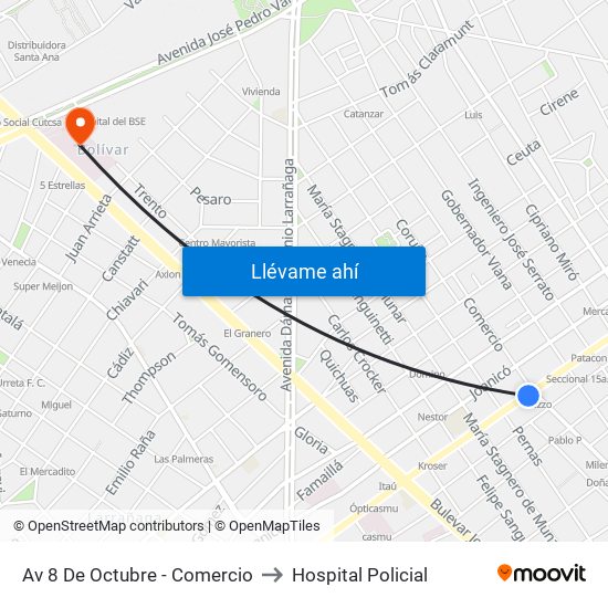 Av 8 De Octubre - Comercio to Hospital Policial map