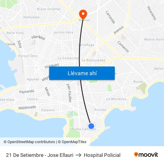 21 De Setiembre - Jose Ellauri to Hospital Policial map