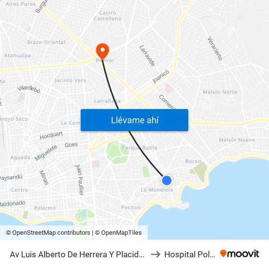 Av Luis Alberto De Herrera Y Placido Ellauri to Hospital Policial map