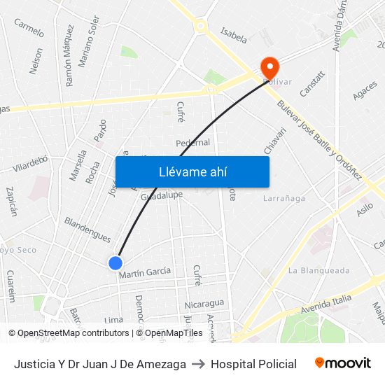 Justicia Y Dr Juan J De Amezaga to Hospital Policial map