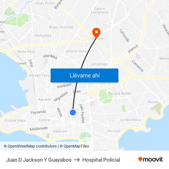Juan D Jackson Y Guayabos to Hospital Policial map