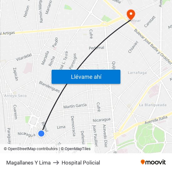 Magallanes Y Lima to Hospital Policial map